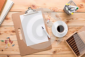 Desktop with blank paper