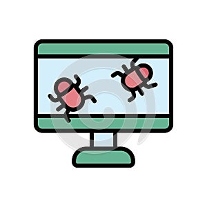 Desktop bugs cyber attack icon. Simple color with outline vector elements of hacks icons for ui and ux, website or mobile