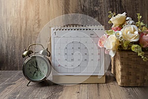 Desktop Calendar 2019 place on wooden office desk.Calender and clock for Planner timetable,agenda appointment,organization,