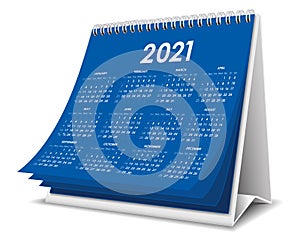 Desktop calendar 2021 illustration in blue color