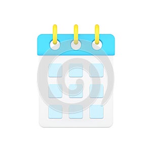 Desktop calendar 3d icon. Organizer page with cells for dates and notes