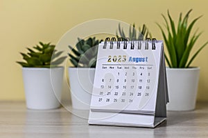 Desktop calendar for August 2023.Calendar for planning for the month.