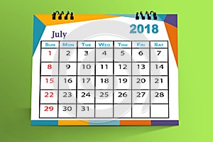 Desktop Calendar Design, July 2018