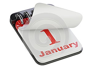 Desktop calendar  with flipped page new year first january