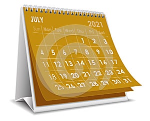 Desktop calendar July 2021 illustration