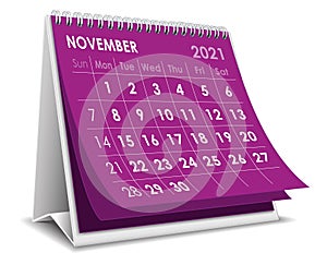 Desktop calendar November 2021 illustration