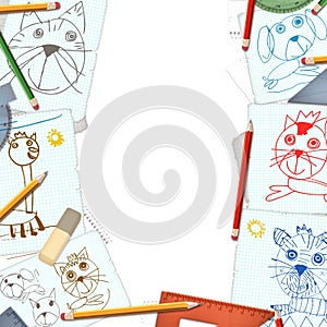 Desktop with child drawings background