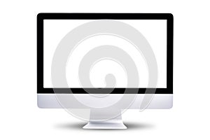 Computer display with blank white screen isolated on white background.