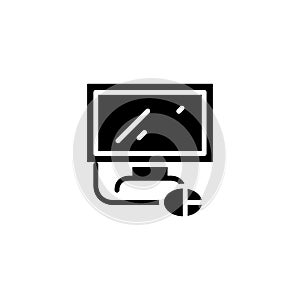 Desktop computer black icon concept. Desktop computer flat vector symbol, sign, illustration.