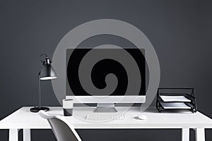 desktop computer with blank screen with keyboard and computer mouse