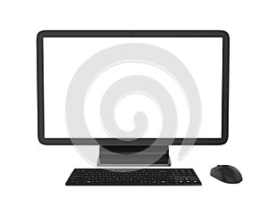 Desktop Computer with a Blank White Screen Monitor, Keyboard and Mouse Isolated