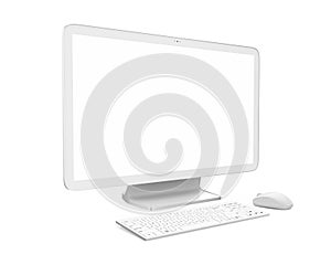 Desktop Computer with a Blank White Screen Monitor, Keyboard and Mouse Isolated