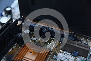 Desktop Computer Burned Damage after fire Burning CPU GPU video card, memory, chip , cooler