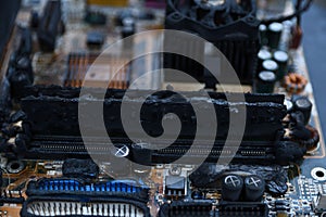 Desktop Computer Burned Damage after fire Burning CPU GPU video card, memory, chip , cooler