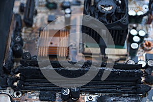 Desktop Computer Burned Damage after fire Burning CPU GPU video card, memory, chip , cooler