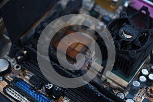 Desktop Computer Burned Damage after fire Burning CPU GPU video card, memory, chip , cooler