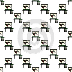 Desktop Computer with Candlestick Chart vector Online Crypto Trading colored seamless pattern
