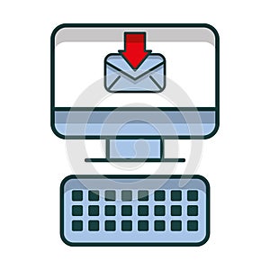 Desktop computer with envelope isolated icon