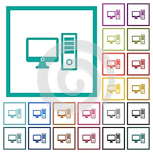 Desktop computer flat color icons with quadrant frames