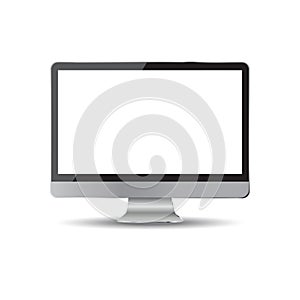 Desktop computer flat icon. Realistic vector illustration