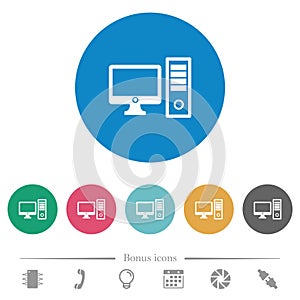 Desktop computer flat round icons