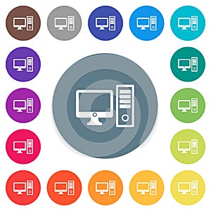 Desktop computer flat white icons on round color backgrounds photo