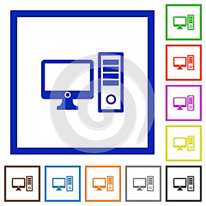 Desktop computer framed flat icons