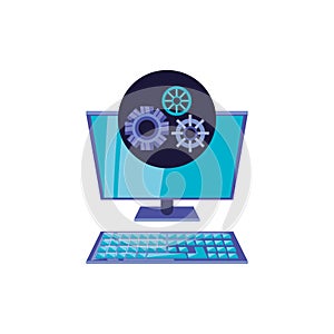 Desktop computer with gears icon