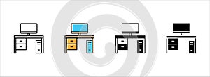 Desktop computer icon set. Desktop computer monitor icons set. Workspace icon vector illustration