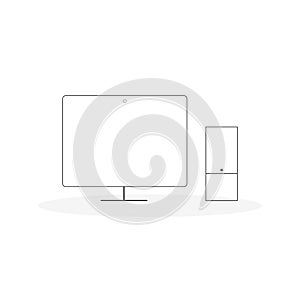 Desktop computer icon. Thin line. Vector illustration, flat design