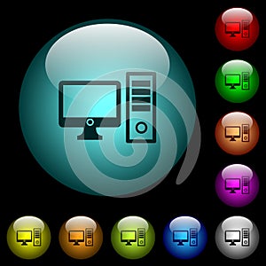 Desktop computer icons in color illuminated glass buttons