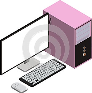 Desktop computer illustration in 3D isometric style