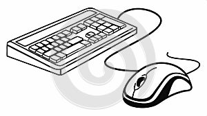Desktop computer keyboard and mouse peripherals sketch vector design Generative AI photo