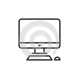 Desktop computer line icon, outline vector sign, linear style pictogram isolated on white.