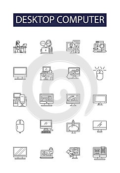 Desktop computer line vector icons and signs. Computer, Personal, DesktopPC, PC, System, Machine, HomePC, OfficePC