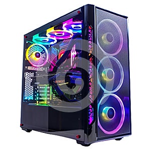  Desktop Computer Middle Size Tower with LED RGB Light on White Background