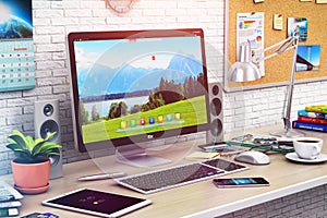 Desktop computer in modern office or home workspace