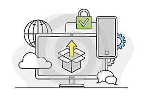 Desktop Computer Monitor as Programmed Machine for Operation Vector Illustration