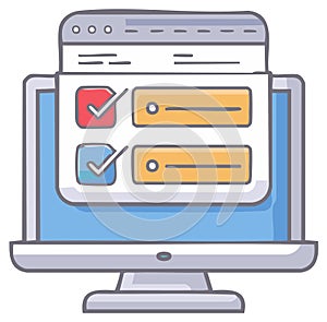 Desktop computer monitor displaying a web page with a completed online form or checklist