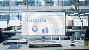 Desktop Computer Monitor with Finance Statistical Data Software and Progressive User Interface Sta