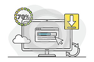 Desktop Computer Monitor with Loading Window as Programmed Machine for Operation Vector Illustration