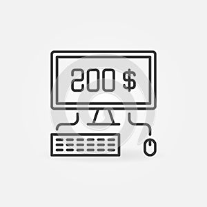 Desktop Computer with Online Banking linear vector icon