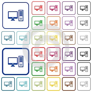 Desktop computer outlined flat color icons