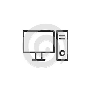 Desktop computer, PC line icon, outline vector sign