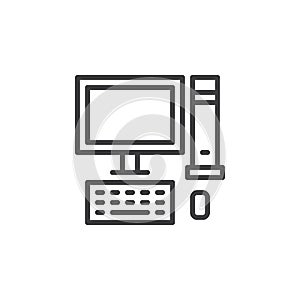 Desktop computer, PC line icon, outline vector sign, linear style pictogram isolated on white