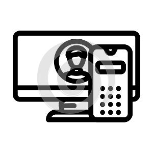 desktop computer phone line icon vector illustration