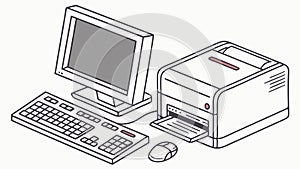 Desktop Computer and Printer, Office Equipment, Home Workstation, vector design Generative AI