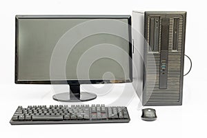 Desktop Computer Setup with Monitor, Keyboard, and Mouse. Front View