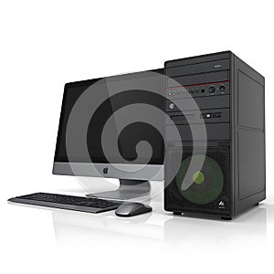 Desktop Computer Setup with Monitor, Keyboard, and Tower