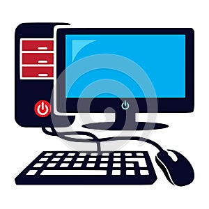 Desktop Computer Setup Vector Illustration with Monitor, Keyboard, Mouse, and CPU